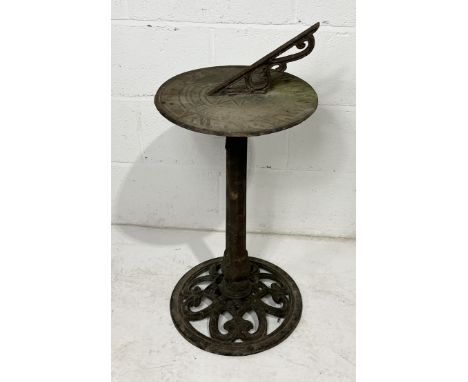 A cast iron sundial on rectangular column with pierced circular base - 80cm high