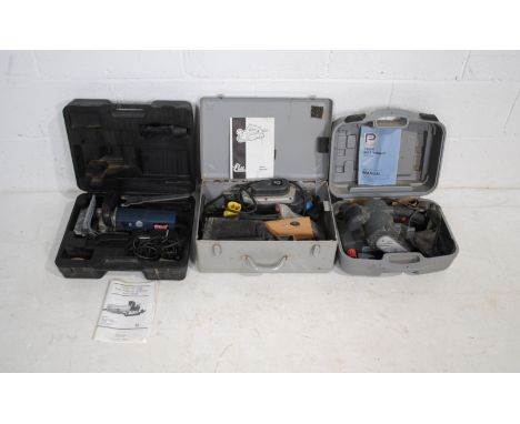 A boxed Freud JS102 joiner with instructions, along with a boxed Elu MFF81 planer and a boxed Performance 750w belt sander wi