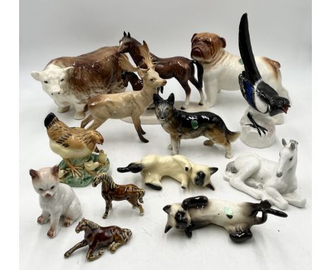 A collection of various ceramic animals including Beswick, Melba, USSR etc. 
