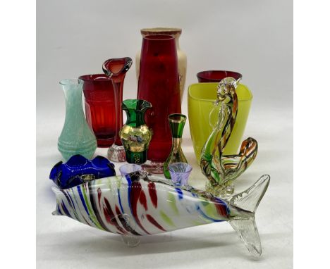 A collection of vintage art glass including Murano, Caithness etc 
