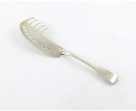 An unusual George IV silver Fiddle pattern fish slice / serving fork, by William King, London 1828, the blade with pierced de
