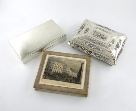 A small collection of three Austrian silver boxes, comprising: one of shaped rectangular form, hinged cover, embossed foliate