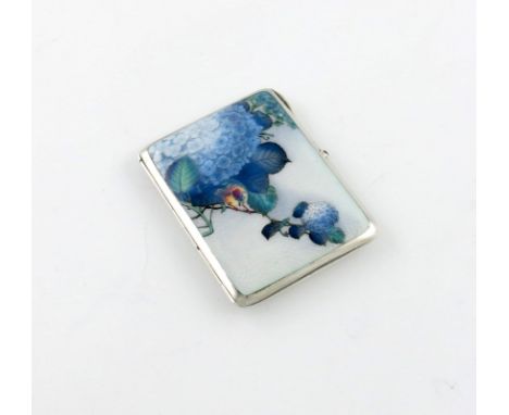 A continental silver and enamel cigarette case, apparently unmarked, probably Austrian, rectangular form, the cover enamelled