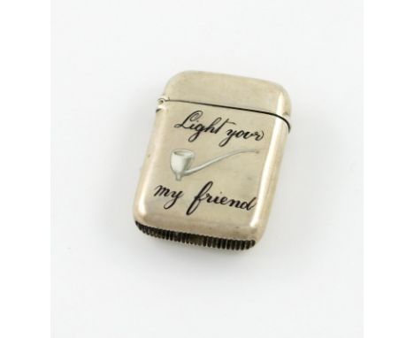 A Victorian silver and enamel vesta case, by Horton and Allday, Birmingham 1886, rounded rectangular form, the front enamelle