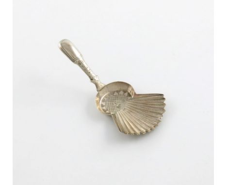 A George IV silver caddy spoon, by John Bettridge, Birmingham 1822, fluted and engraved thistle shaped bowl, hollow Fiddle sh