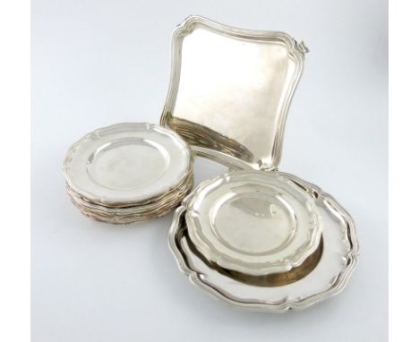 A mixed lot of Austrian silver, comprising: a salver of shaped square form, moulded border, on four pierced bracket feet, len