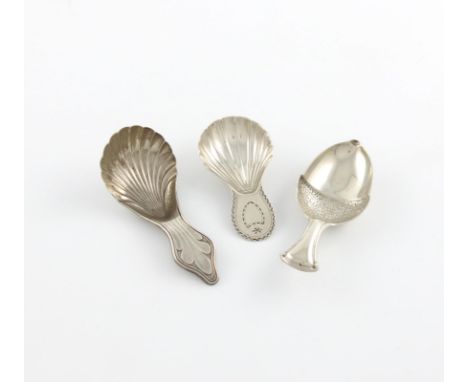 A small mixed lot of three silver caddy spoons, comprising: one by Richard Morton, Sheffield 1790, a bright-cut spoon by Rich