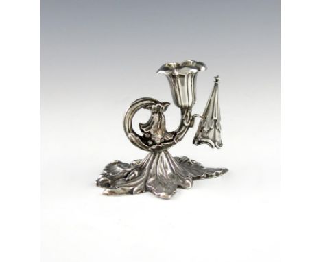 An early Victorian silver chamber stick, by Henry Wilkinson and Co, Sheffield 1842, foliate scroll form, foliate capital, con