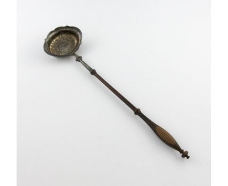 A George IV Scottish silver punch ladle, by J. Mackay, Edinburgh 1821, lobed oval form, chased foliate decoration, on a matte
