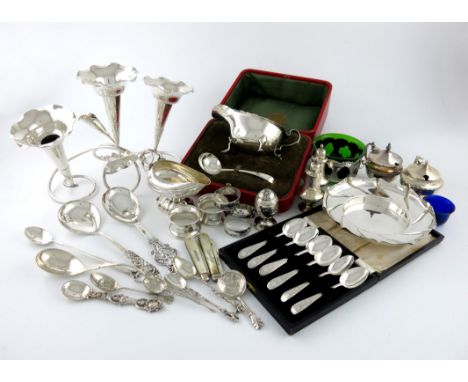 A mixed lot, comprising silver items: a Georg Jensen sauce boat, design number 181, with import marks for London 1928, import
