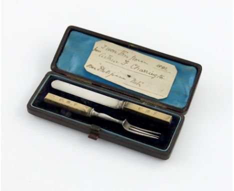 A late-Victorian novelty parcel-gilt silver retractable pencil and toothpick, unmarked, retailed by Haseldine, New Bond Stree