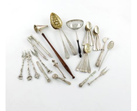 A mixed lot of silver flatware, various dates and makers, comprising: two tablespoons, with later embossed decoration, a Dutc