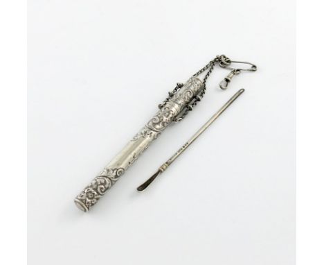 A silver medical instrument, by the Down Brothers, London 1918, length 12.7cm, plus a silver thermometer case, Birmingham 191