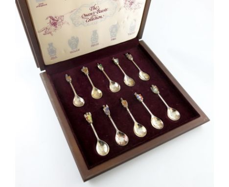 A set of ten silver and enamel Queen's Beast spoons, by Toye, Kenning & Spencer, London 1977, the beast finials with enamelle