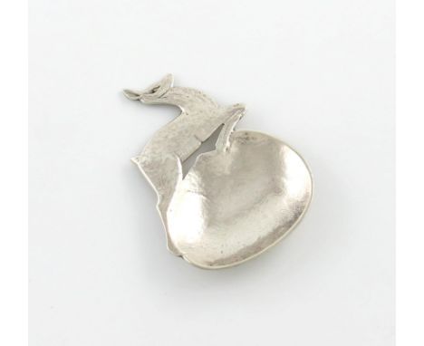 By Bernard Instone, an Arts and Crafts silver tea caddy spoon, Birmingham 1928, shaped bowl, the handle modelled as a leaping