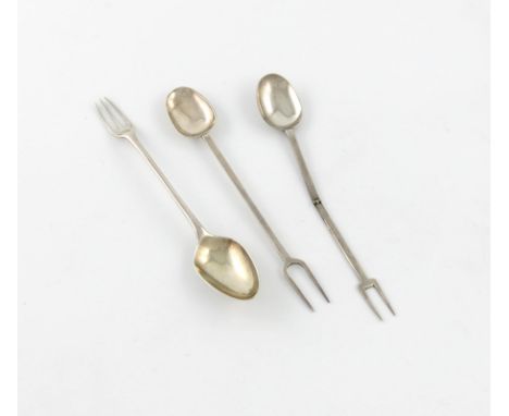 A late 17th century silver sucket fork, maker's mark possibly H.I, the reverse of the stem initialled 'A.R', length 15.3cm, p