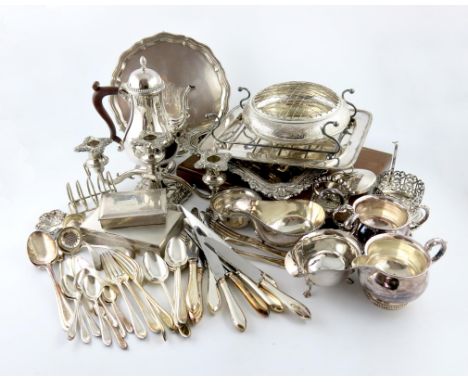 A mixed lot, comprising silver items: a salver, by E. Viner, Sheffield 1964, two cigarette boxes, a sauce boat, a sugar bowl,