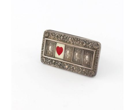 An Edwardian silver playing cards trump marker, by George Houston, Birmingham 1905, rectangular form, foliate scroll borders,