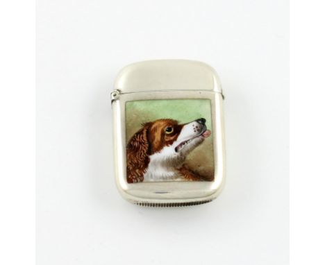 A late-Victorian silver and enamel vesta case, by S. Blanckensee and Sons Ltd, Birmingham 1887, rounded rectangular form, the