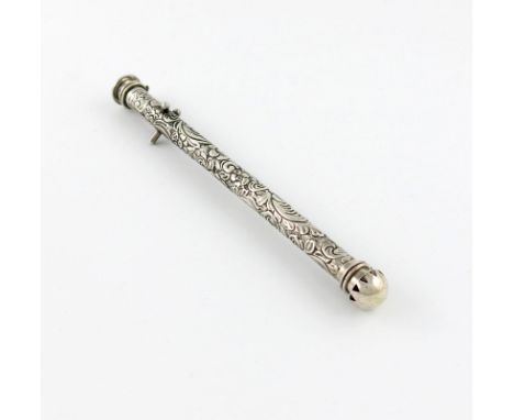 A late-Victorian silver table vesta / taper stick holder, by S. Jacobs, London 1900, cylindrical form, embossed foliate scrol