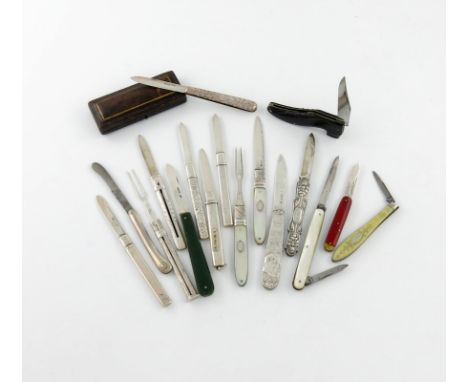 λ A collection of antique silver and mother-of-pearl folding fruit knives, various dates and makers, comprising: a mother-of-