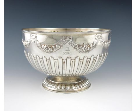 A late-Victorian silver rose bowl, by William Hutton and Sons, London 1900, circular form, part-fluted decoration, embossed g