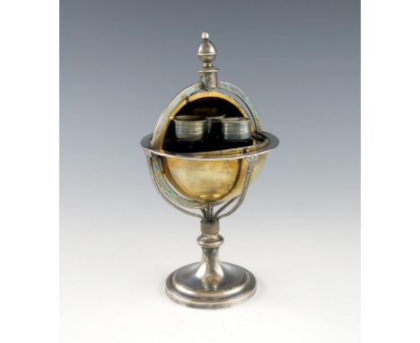 A George III old Sheffield plated globe inkwell, possibly by Roberts, Cadman and Co, circa 1795, the two-section gilded domed