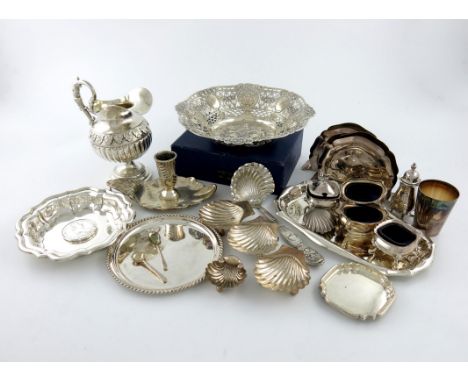 A mixed lot of silver items, German, Austrian and English, comprising: a pierced basket with cherubs, a 19th century cream ju