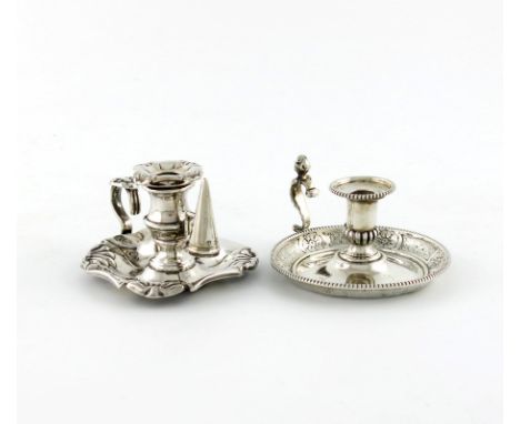 A Victorian silver miniature chamber stick, by Charles and George Fox, London 1849, circular form, engraved decoration, beade