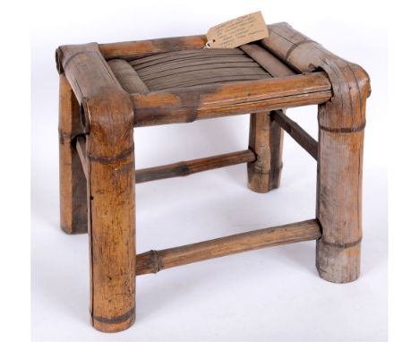 SECOND WORLD WAR - A JAPANESE BAMBOO STOOL FROM A MILITARY CAMP  inventory marks underneath, 36cm high; together with a bambo
