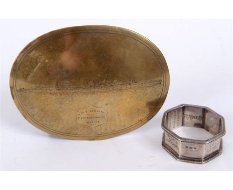 SECOND WORLD WAR - ADMIRAL FRANK R. J. MACK ROYAL NAVY - A SILVER OCTAGONAL SHAPED NAPKIN RING  inscribed with all the ships 