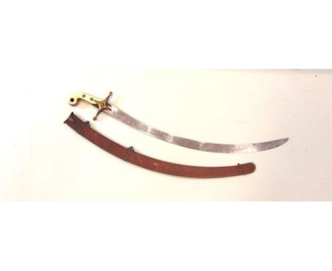 19TH CENTURY - A RARE MAMELUKE SWORD  of unusual small size, possibly for a child, with a 24' (62cm) curved blade, typical gi