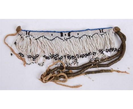 SOUTH AFRICA - AN UNUSUAL SOUTH AFRICAN ZULU GLASS BEAD AND BRASS-RING BELT  the bead-work of typical geometric design, on a 