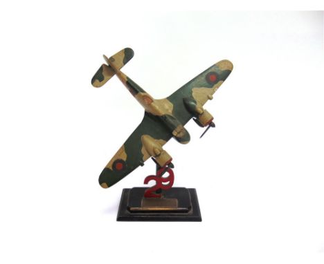 SECOND WORLD WAR AVIATION - A SCRATCH-BUILT MODEL OF A BRISTOL BEAUFIGHTER on a '29' shaped base, with a engraved plate inscr