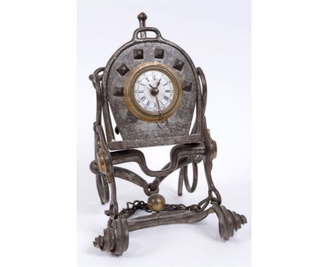 19TH CENTURY - A RARE FRANCO-PRUSSIAN WAR STE. ETIENNE ARMOURY MADE 'TRENCH ART' MANTLE CLOCK  the white enamelled dial withi