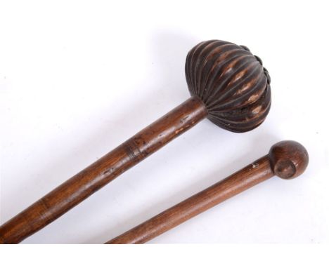 ANGLO-ZULU WAR 1879 - A FLUTED KNOBKERRIE  with brass nail decoration; together with a related walking stick, (2).  Provenanc