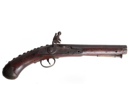 19TH CENTURY - A FLINTLOCK HOLSTER PISTOL  early 19th century, with brass furniture and brass stud decoration (as on some nat
