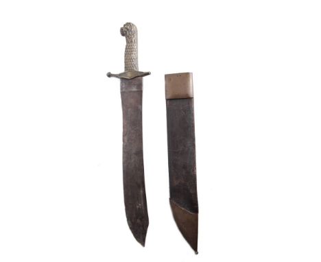 EDGED WEAPONS - AN 1843 PATTERN PIONEER'S SHORT SWORD  with a 41cm broad blade and a cast brass hilt with lion's head pommel 