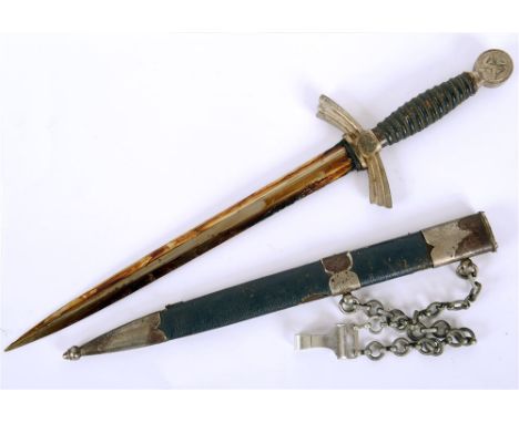 SECOND WORLD WAR - A MODEL 1935 LUFTWAFFE OFFICER'S DAGGER WITH CHAIN HANGER BY F.W. HOLLER   the blade bearing maker's mark 
