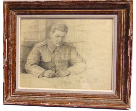 RUSSIA - VLADIMIR SAMASHKEVITCH (1907-1950). A FINE ORIGINAL PENCIL PORTRAIT OF JOSEPH STALIN.