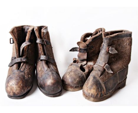 SECOND WORLD WAR - A PAIR OF GERMAN WEHRMACHT FELT WINTER BOOTS  for use on the Eastern Front, size 30, with sewn label to in