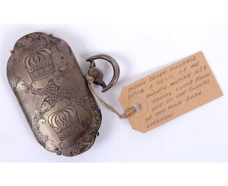 INDIA - WAJID ALI SHAH (1822-1887), KING OF OUDH - A RARE INDIAN SILVER ENGRAVED SCABBARD FITTING  decorated with Royal crown