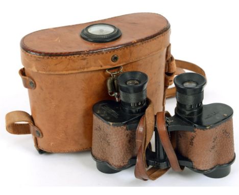 SECOND WORLD WAR - A PAIR OF U.S.N. 6 X 30 BINOCULARS  in their leather compass top case inscribed 'Major H.M. Gunn Ml Ashlan