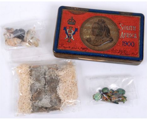 ANGLO-BOER WAR 1899-1902 - A QUEEN VICTORIA SOUTH AFRICA 1900 NEW YEAR COMMEMORATIVE TIN retaining two pieces of its original