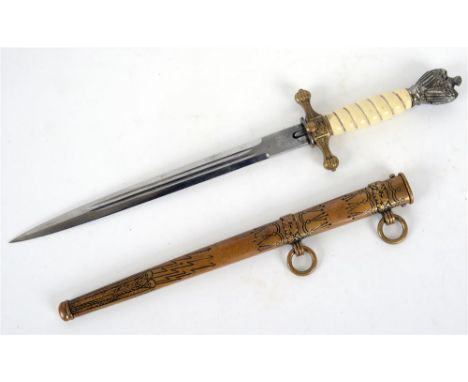 SECOND WORLD WAR - A MODEL 1938 NAVAL OFFICER'S DAGGER BY EICKHORN  the plain polished blade bearing maker's logo to the rica