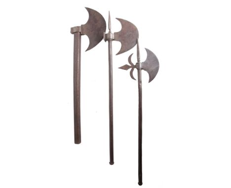 EDGED WEAPONS - AN INDO-PERSIAN AXE  19th century, with a traditional 22cm steel cresent shaped blade etched with figures and
