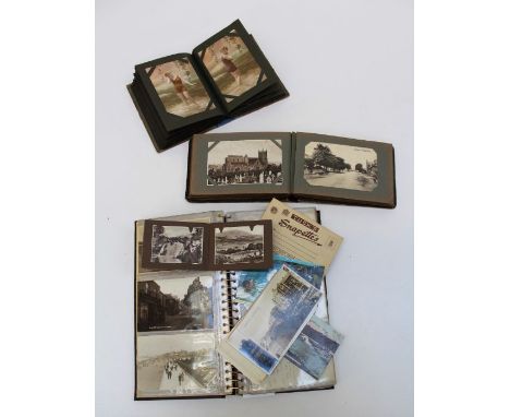 Postcards, three albums containing several dozen largely early 20th century photographic topographical cards, also some portr