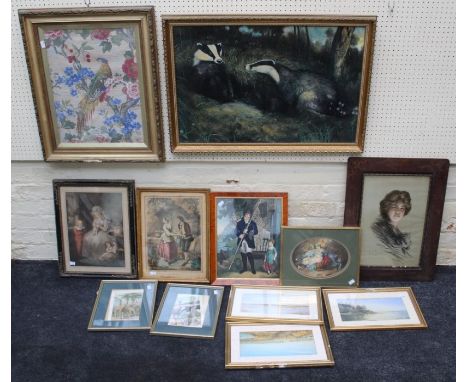 A reproduction lithograph of a prize bull, Sir William, 46 x 61cm together with a print of a beauty, after Philip Boileau, 45