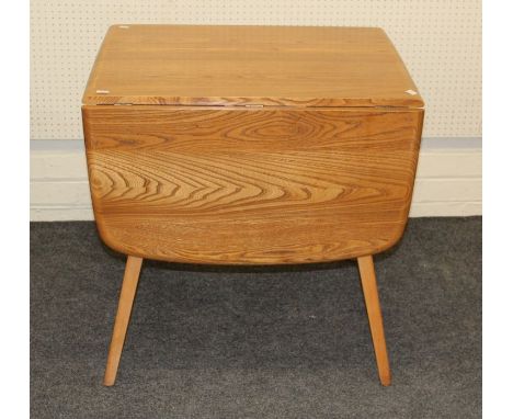 An Ercol light elm drop leaf table, with D shape drop flaps on square splayed supports. 71.5 x 120 x 74cm (open)