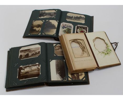 Postcards, five early 20th century albums containing many dozens of cards, largely early/mid century topographical, also some